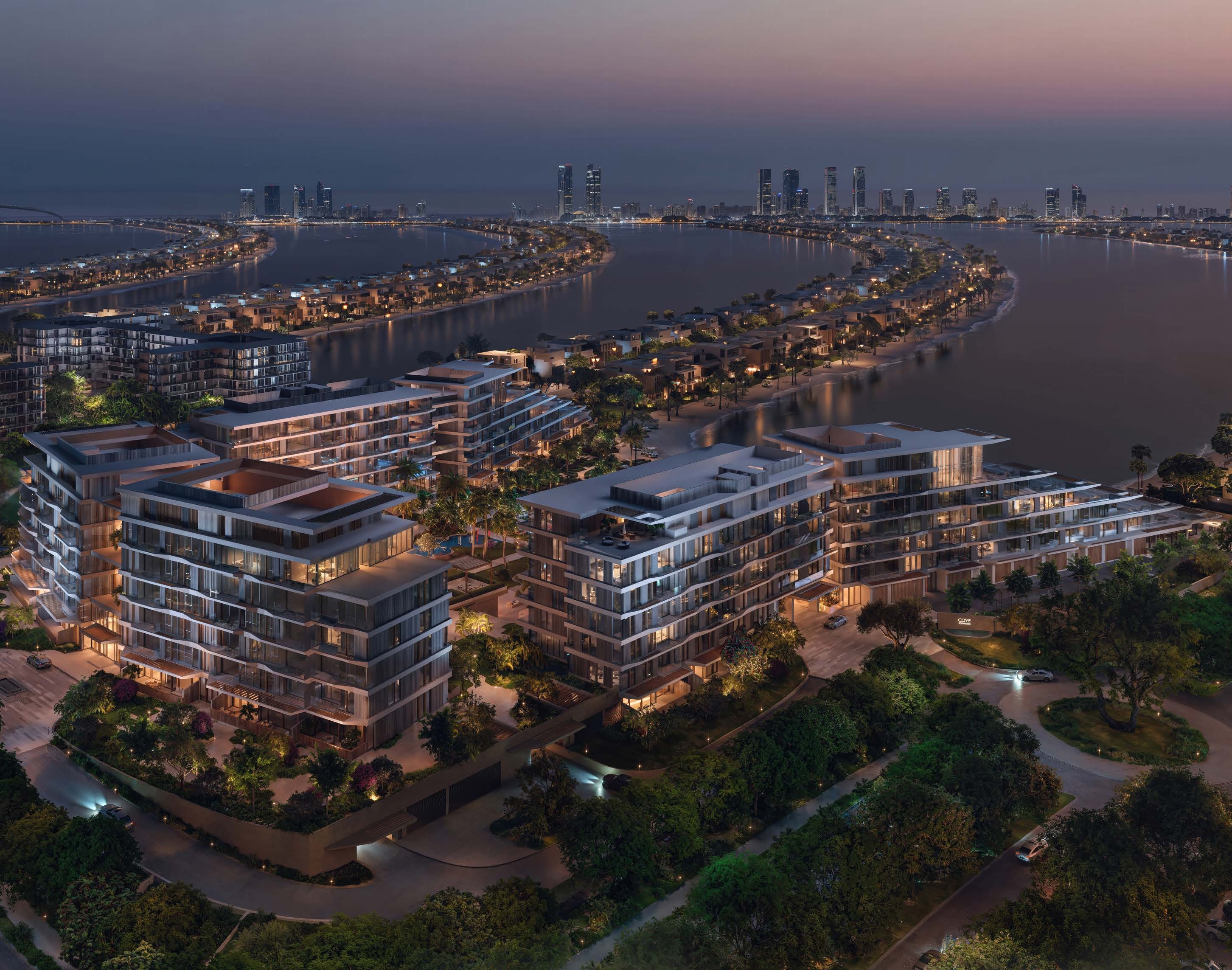 Night time aerial view of development